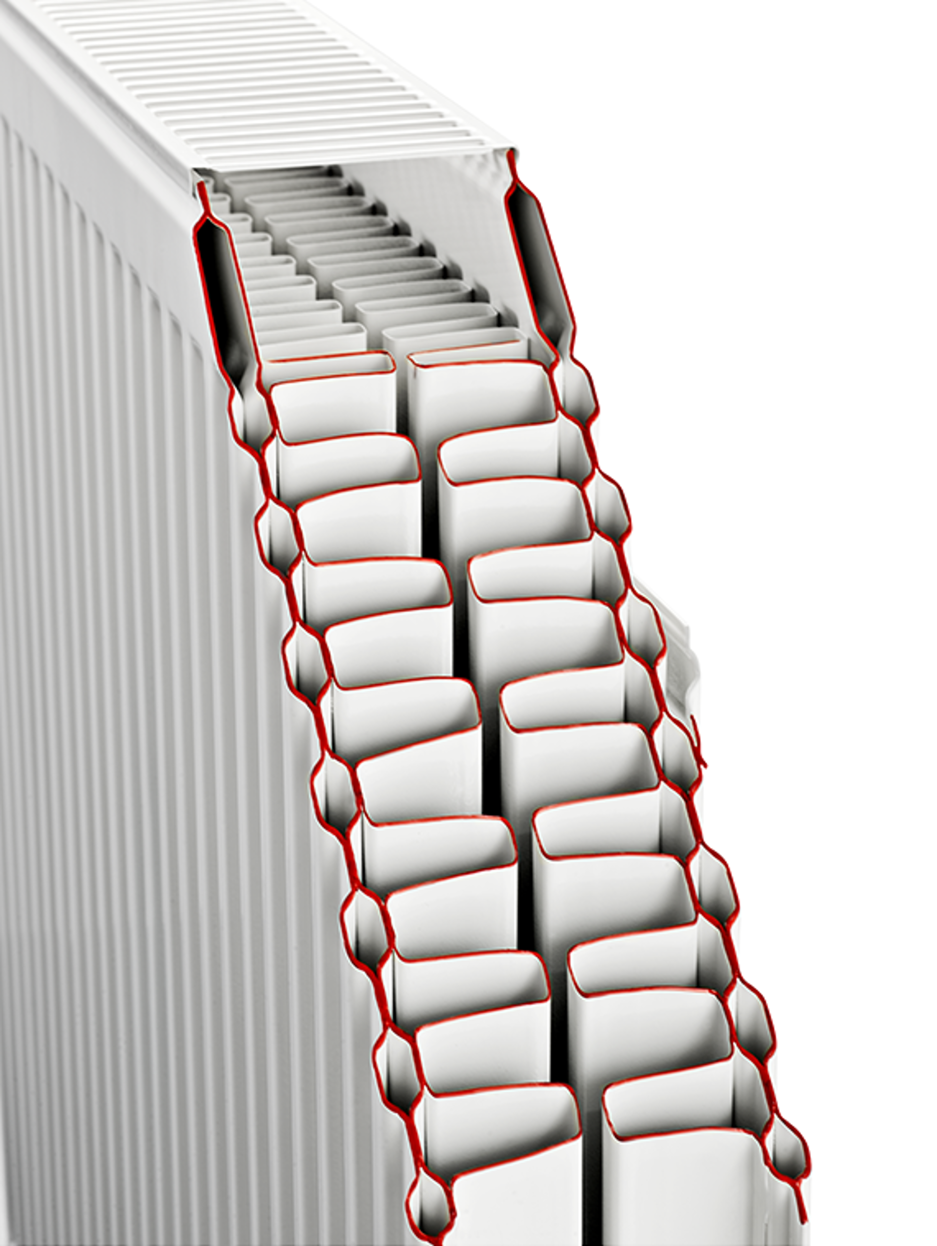 DemirDöküm Panel Plus radyatörün 25 mm hatveli iç yapı kesiti